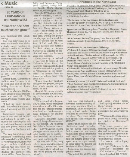Christmas in the Northwest - Seattle Times 20th Anniversary Article 2005