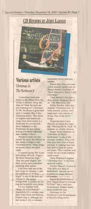 Christmas in the Northwest in the Tacoma Weekly 12-18-2003