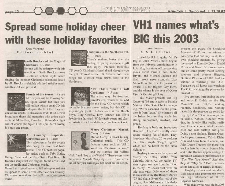 Christmas in the Northwest in The Hornet 12-18-2003