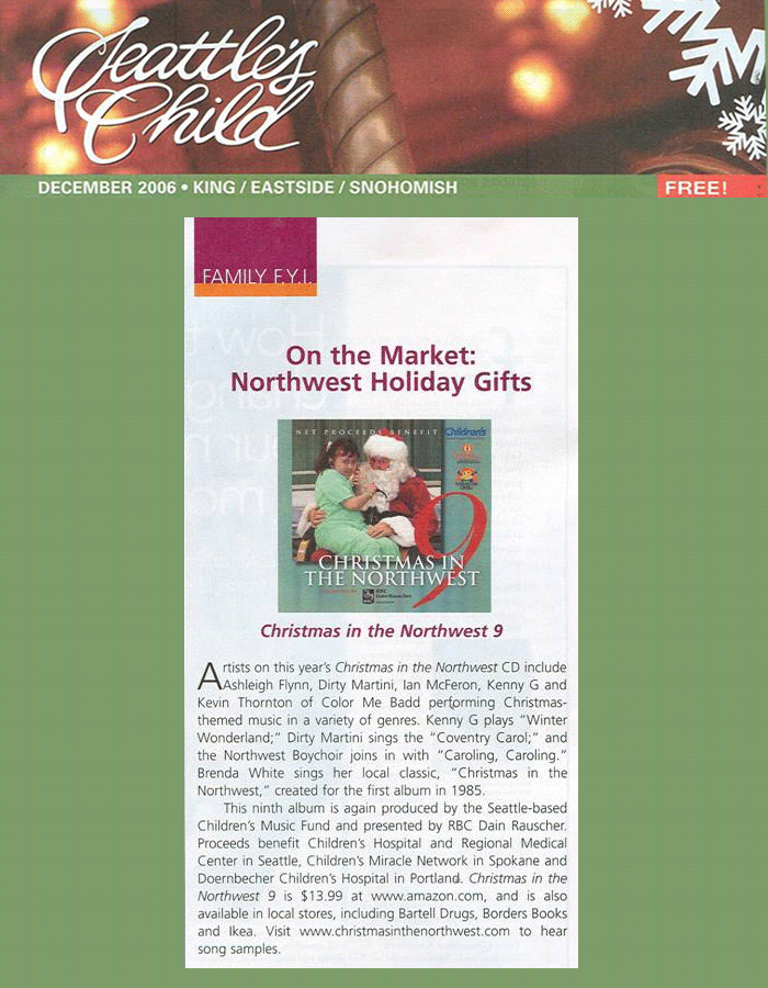 Christmas in the Northwest in Seattle's Child Magazine 2006
